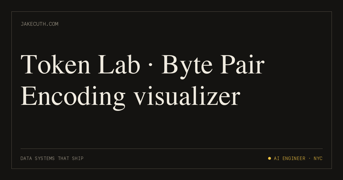 Token Visualizer Token Lab · Byte Pair Encoding visualizer — Jake Cuth.